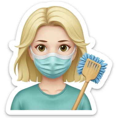 lady cleaning excessively and feeling anxious wearing a mask sticker