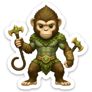 earth elemental monkey warior with moss green and brown furr sticker