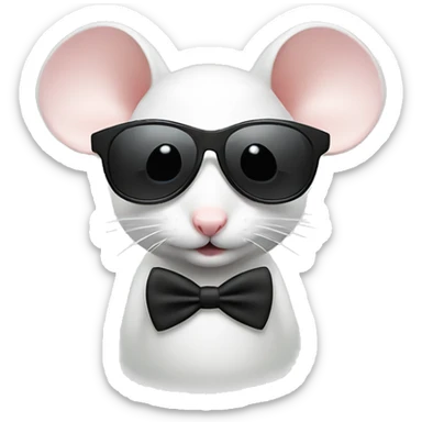 Cute little white mouse wearing sunglasses and black fake mustache  sticker