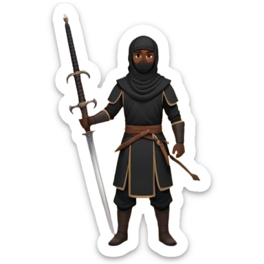 Emoji of a Muslim warrior silhouette standing on a hill at sunrise holding a lowered sword in calm control, crescent moon in the sky, symbolising locking in, discipline, and a new beginning through faith. Bold minimalist vector, transparent background. sticker