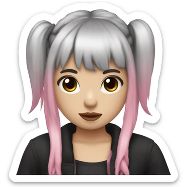 Emo girl with brown hair in pigtails with bangs and pink streaks and pale white skin and a black halter top  sticker