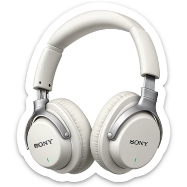 Full-sized white Sony headphones with over-ear cups and Sony logo, professional looking with plush ear cushions sticker