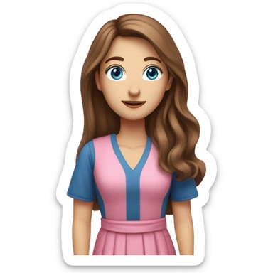 Teacher with brown long hair and blue eyes with Maltese with pink dress sticker