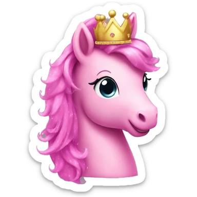 pink pony with crown and glitter sticker