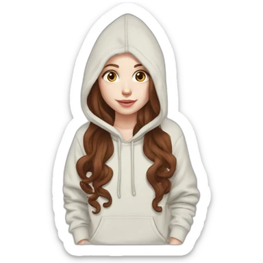 pale skin and long marron hair and huzlenuts eyes girl hoodie sticker
