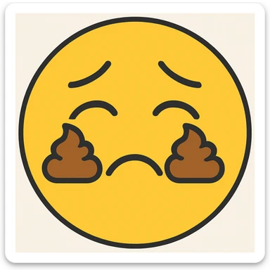 crying emoji but instead of tears poop, emoji style sticker