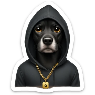 dog with black hoodie and gold chain sticker