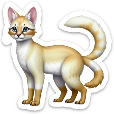 Colorful tropical pearly-albino-white iridescent glorious divine exotic cute cool beautiful shiny beautiful fantasy-caracal-civet-genet-sergal-vernid-Cacomistle-oncilla-animal-Fakémon-hybrid-fursona with tufted ears (full body) sticker
