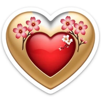 heart with a sakura blossom overlay and very prominent gold and silver highlights sticker