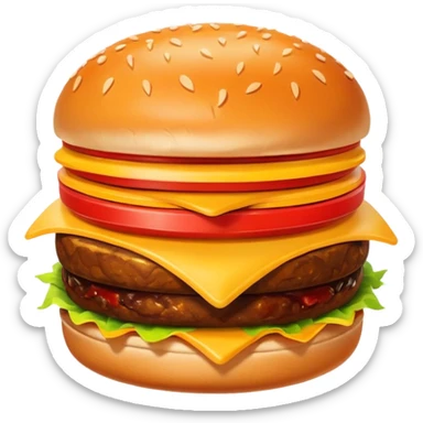 A clean and simple icon of fast food in emoji-style illustration. A burger with fries, bright and bold colors, simple shapes, flat design, high contrast, inviting and appetizing. sticker