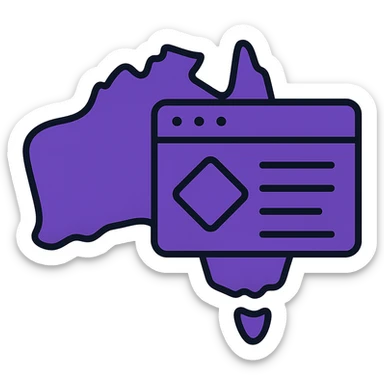 Update the map of Australia with digital web page overlay icon to use #403DAD as the main and dominant color throughout, keeping the modern and techy look, no text sticker