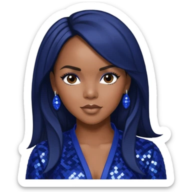 LeToya Luckett with long dark brown hair hair, indigo sequin outfit sticker