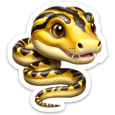 cinematic-cute-anaconda-portrait-emoji,-head-tilted-playfully-and-inquisitively,-with-a-sleek,-shimmering-body-adorned-with-detailed-scale-sriped patterns-and-round,-sparkling-eyes-full-of-wonder,-simplified-yet-irresistibly-adorable-features sticker