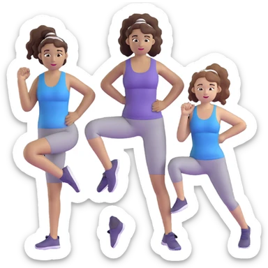 three women friends exercising together, one black woman with curly brown hair, one pale white woman with curly brown hair, and one white woman with straight brown hair in a ponytail sticker