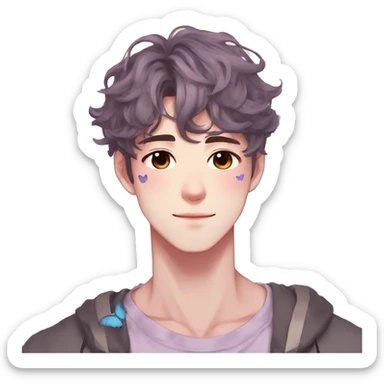 Gorgeous pastel anime style man with blushing face and butterflies aesthetic trending style sticker