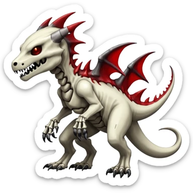 Shiny White Evil Glowing Eldritch Skeletal Creepy Edgy Badass Cool Marowak-Salandit-Duskull-Darkdramon-fusion with bloody red markings sticker