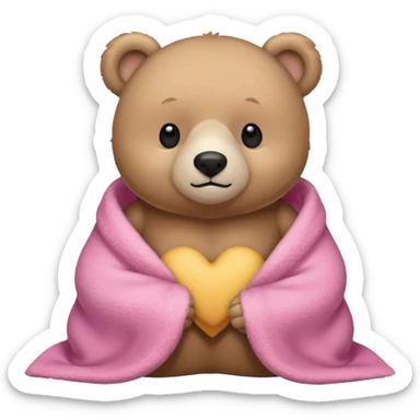 cuddly bear with a pink blanket wrapped around him sticker