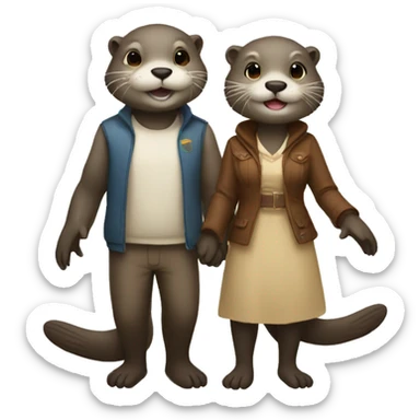 Male otter and girl otter hanging hands sticker