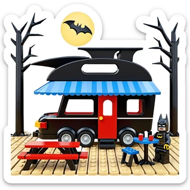 Jetson’s Ultra hotrod cute Lego Haunted Batman dream house Caravan with picnic table and folding chairs on top  sticker