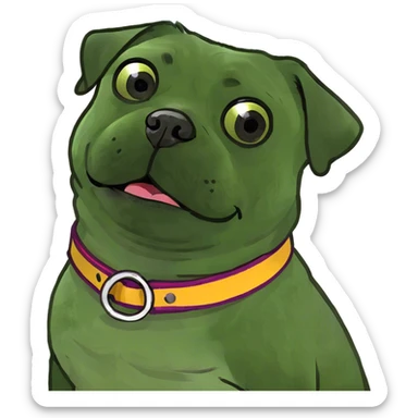 Pug with little bit of younger hanging out of it mouth  sticker