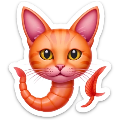 shrimp with a cat head, pink shrimp body with orange cat face sticker