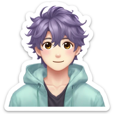 Gorgeous colorful shiny romantic pastel anime style shojo man with blushing face aesthetic and pretty hair trending style sticker
