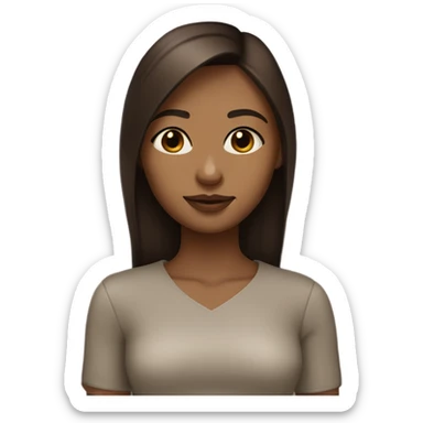 Light brown skin toned girl with dark brown eyes and straight dark brown hairs heart shaped lips and a nos sticker