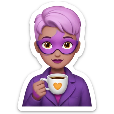Create 3D minimalist emoji in the style of Coffee Lover — a coffee shop and roastery brand.
Style: cozy, warm.
Colors — purple-pink range.
white barista with coffee
on the form it says "Coffee Lover" sticker
