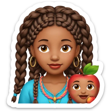 black girl with boho braids, winking, apple emoji style sticker