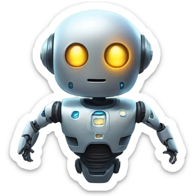 A futuristic robot emoji with a glowing face and a jetpack sticker