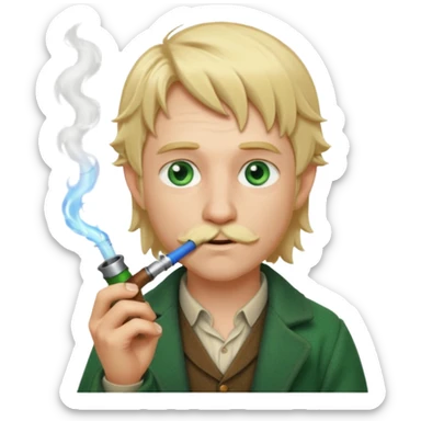 Blond hair green eye hobbit smoking a blue pipe sticker