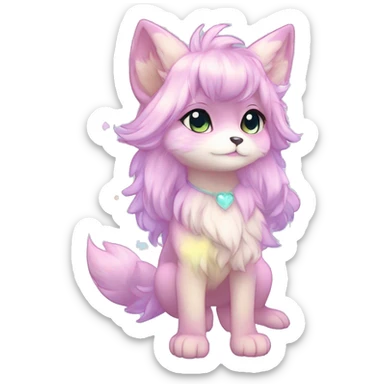 Anthro Cute Fluffy Gorgeous Petite Shiny Colorful Pastel Glitter Sparkle Stars Anime Chibi Fantasy-Animal-Fakémon-Pokémon-Hybrid Fur Sona Aesthetic Trending Style Full Body sticker