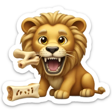 Scary lion eating dog bone sticker