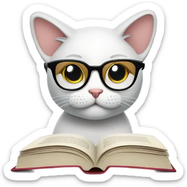 Cat with glasses reading a book  sticker