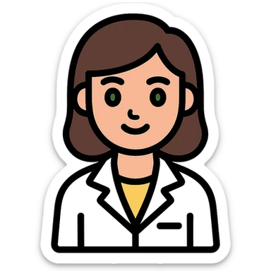 A brunette with dark green eyes in a science lab coat sticker