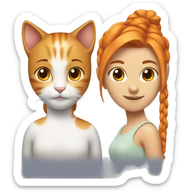 The emoji has two cats and orange hair tied in a ponytail. sticker