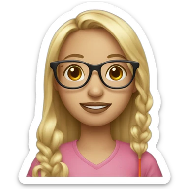 1 girl with glasses and long blond hair with lollipop sticker