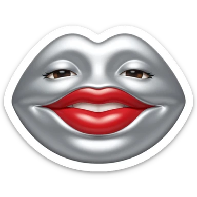 A seductive pair of slightly parted lips emoji made of liquid silver chrome, smooth glossy metallic surface, soft sensual curves, subtle reflections, luxury sexy aesthetic, minimal iOS emoji style, centered composition, clean white background, soft studio lighting, no text sticker