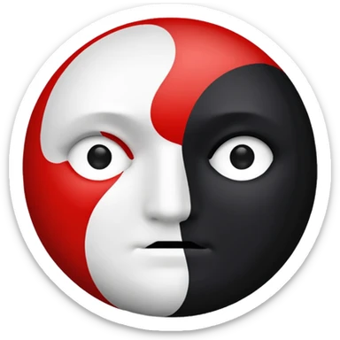 circle emoji, left half black, right half red, no face sticker