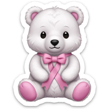 white bear with pink ribbon sticker
