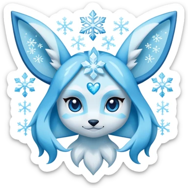 glaceon with snowflakes and light blue hearts around face sticker