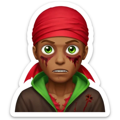 Red durag, men zombie with brown hair color and green eye color, with dark vampire clothes sticker