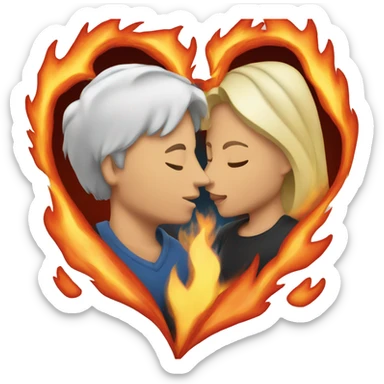 couple kissing and heart on fire sticker
