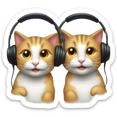 two smiling cat faces wearing headphones sticker