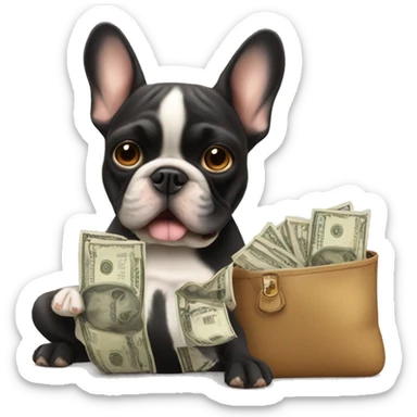 Black-and-tan French bulldog paying money sticker