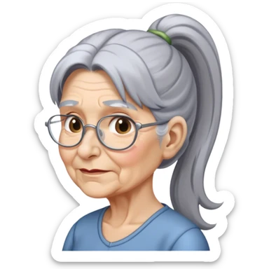 Old woman with long grey hair in a ponytail sticker