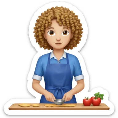 person with curly hair in blue apron sticker