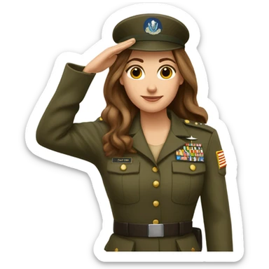 Salute Just shoulders White woman long brown hair in army uniform saluting   sticker