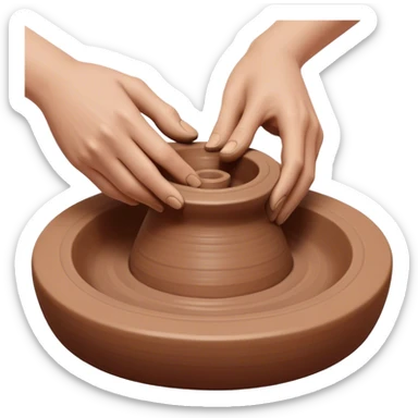 Pottery, clay sculpture, pottery wheel, hands shaping clay, earthy tones, simple design, minimalistic, on a white background, no extra details sticker