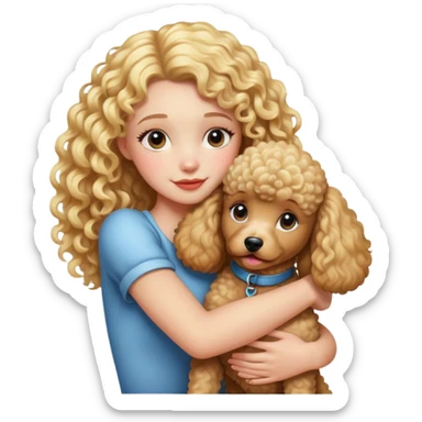 blonde curly girl hugs poodle sticker